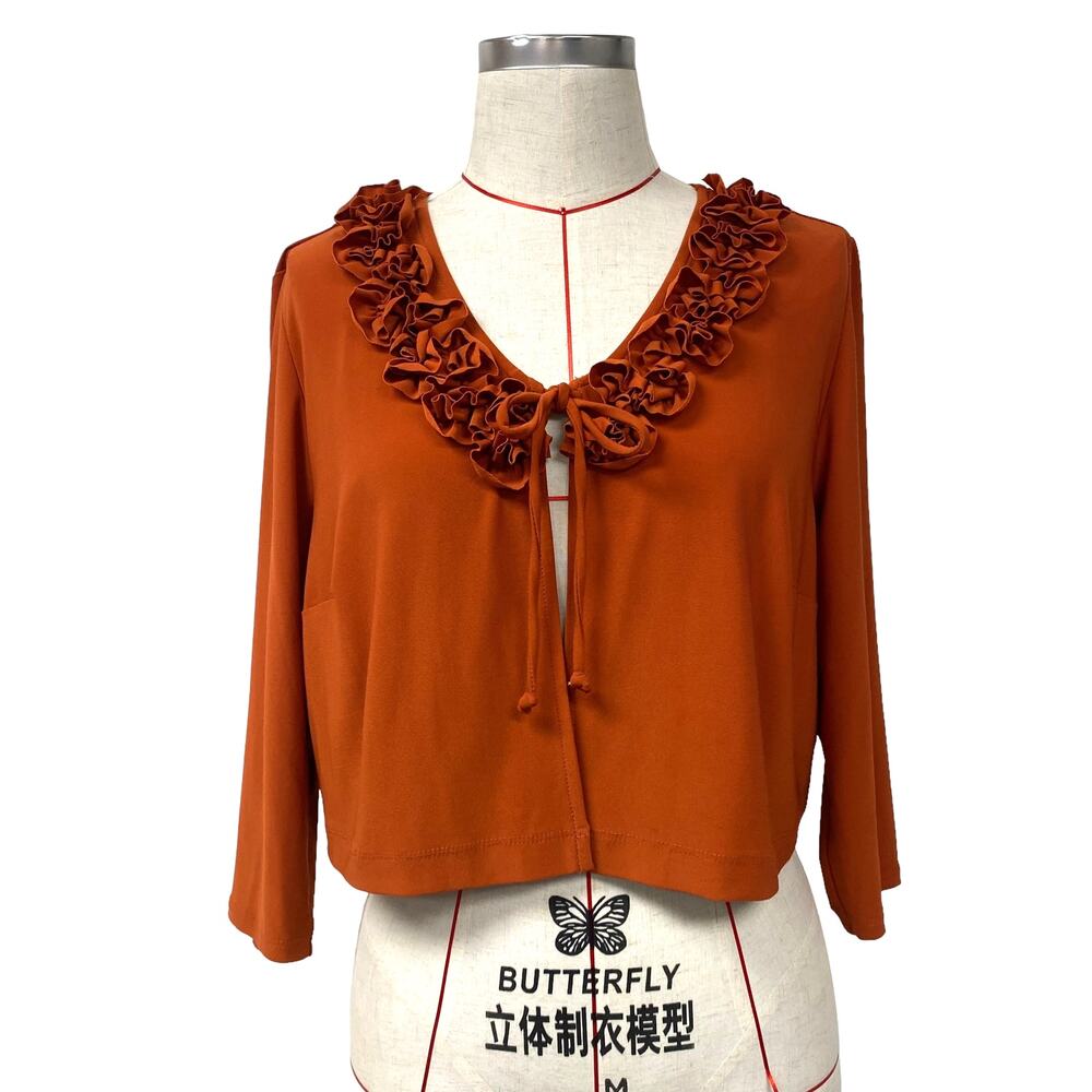 Vintage Julian Taylor NY Womens Size 12 Orange Slinky Ruffle Cardigan